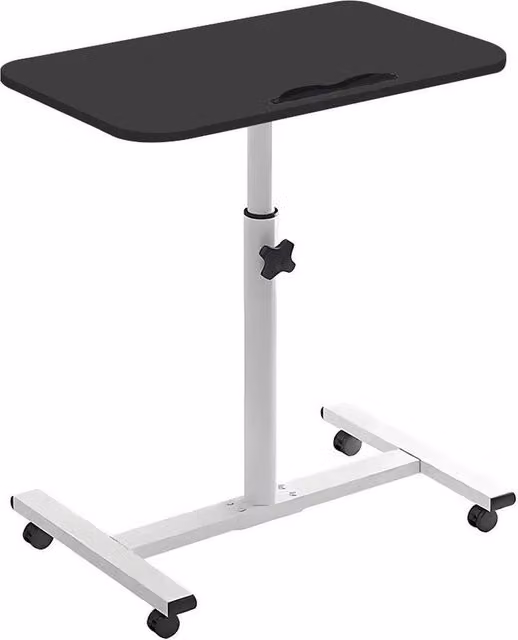 FORGEVIO Black Height Adjustable Mobile Overbed Table with Wood Top