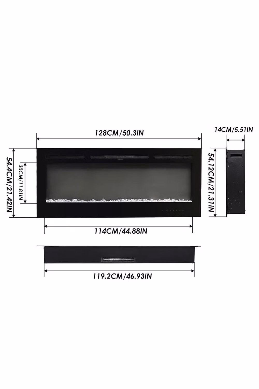 Living and Home 50 Inch Black Recessed and Wall Mounted Electric Fireplace with Remote – 6
