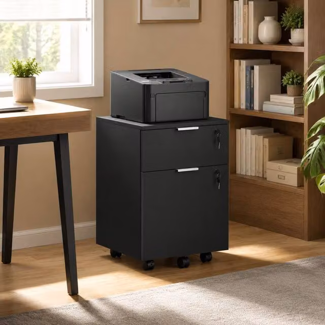 STILVORA Two-Drawer Lockable Filing Cabinet with Castors in Black, W: 40.0 cm, D: 42.0 cm, H: 60.0 cm