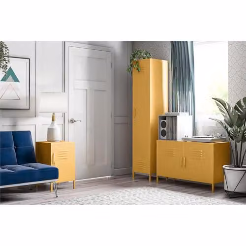 DHP Furniture Cache Retro Metal Locker Storage Cabinet with 2 Hinged Doors, Yellow, H 101.5 x W 40.01 x D 80.01 cm – 2