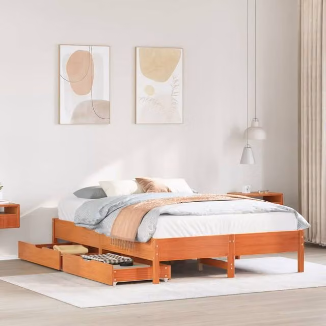 Berkfield Home Rustic Solid Wood Pine Bed Frame in Wax Brown, W: 160 cm, L: 200 cm – 1