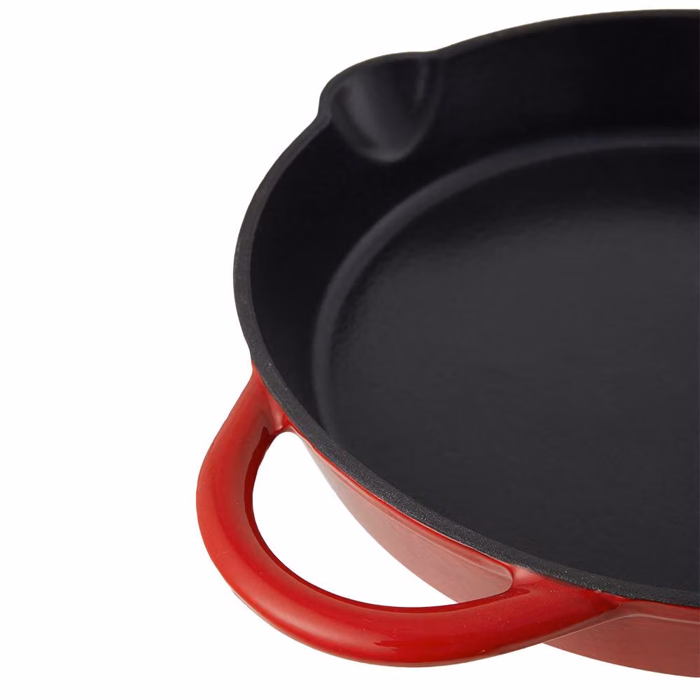 Living and Home Enamelled Cast Iron Frying Pan with Pouring Spout in Red – 3