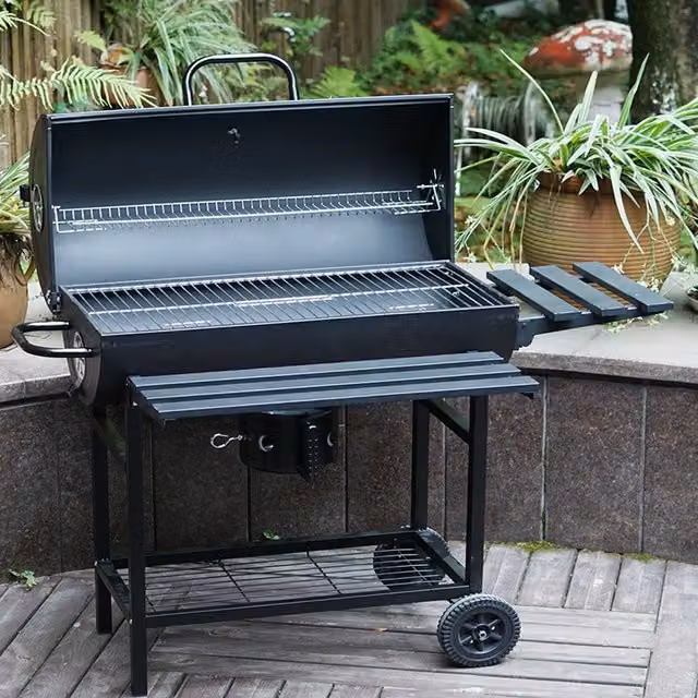 Gr8 Garden Portable Charcoal Oil Drum BBQ Grill with Thermometer and Wheels, Black, H 113 x W 93.5 x D 65 cm