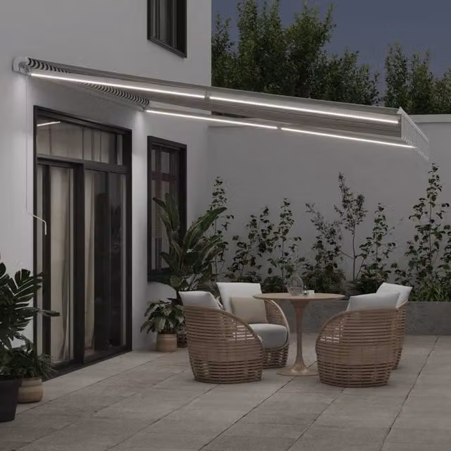 Berkfield Home Manual Retractable Awning with LED, Anthracite and White, W: 400 cm, D: 350 cm