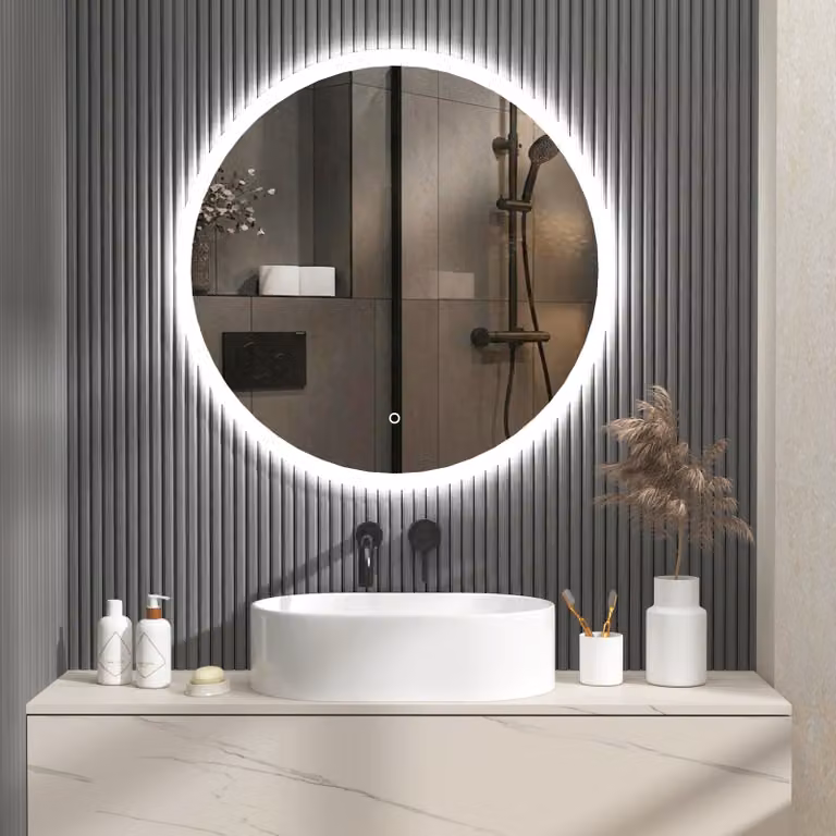 Royal Bathrooms Enso Round Frameless LED Illuminated Mirror in Silver with Demister Pad and Touch Sensor, Diameter: 80 cm
