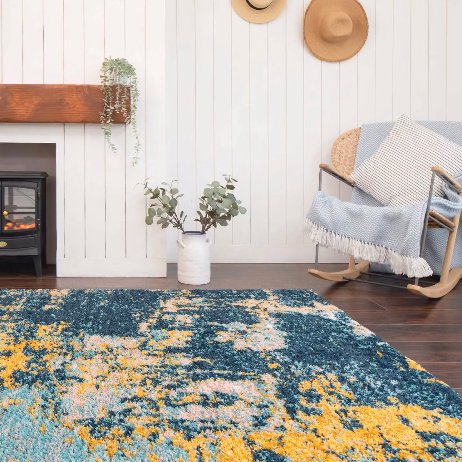 Kukoon Blue and Multicolour Coastal Abstract Shaggy Area Rug, W: 60 cm, L: 240 cm – 3