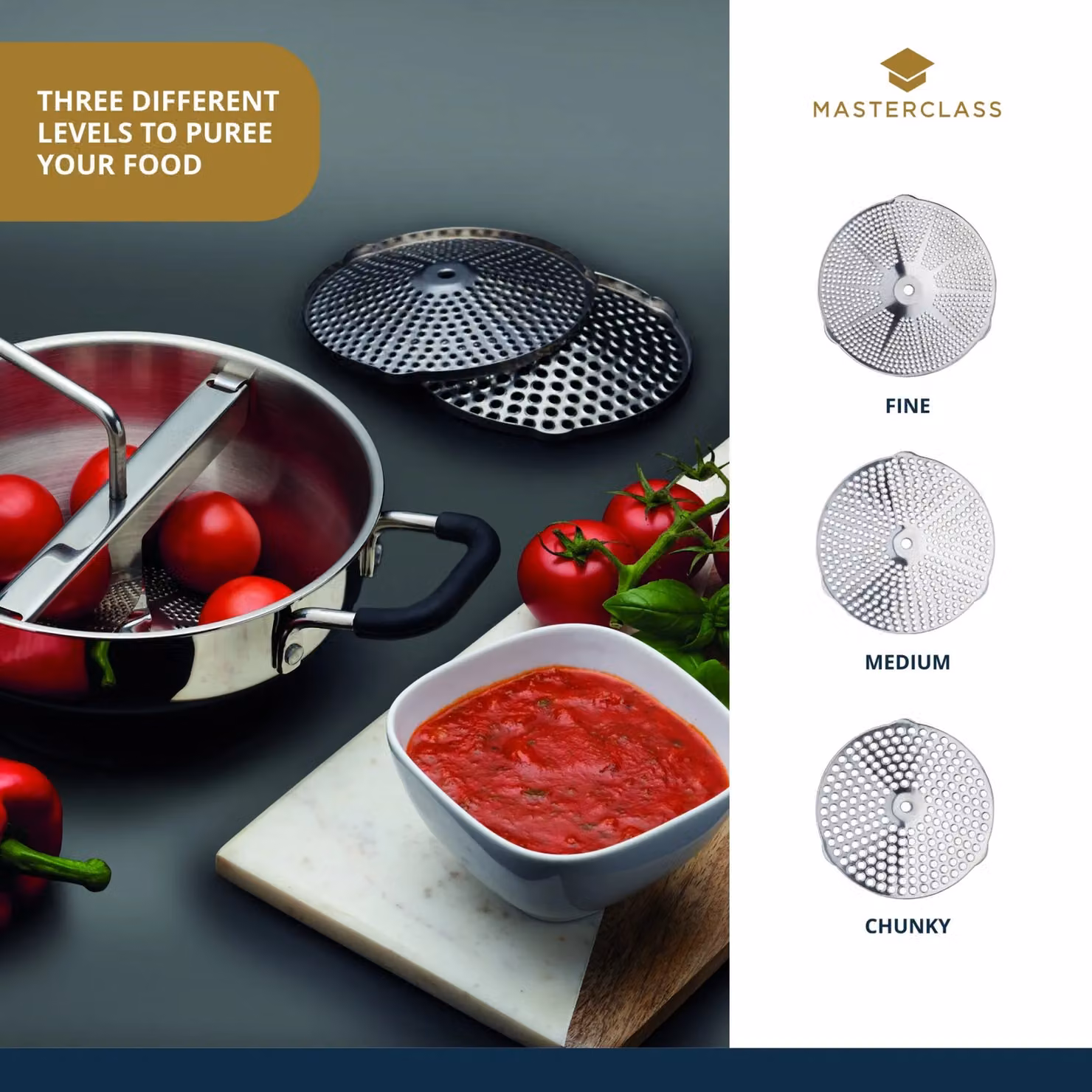 MasterClass Moulin Rotary Food Mill Sieve and Purée Maker in Grey and Silver Stainless Steel – 7