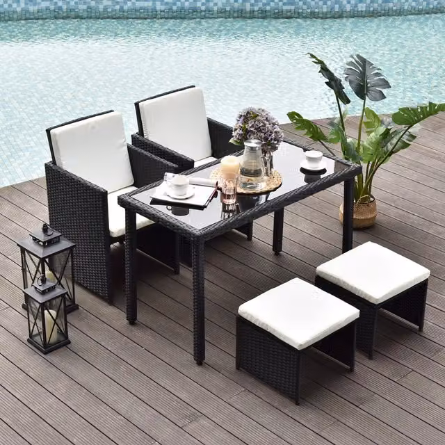 Outsunny 5 Piece Modern Rattan Wicker Weave Sofa Set in Black