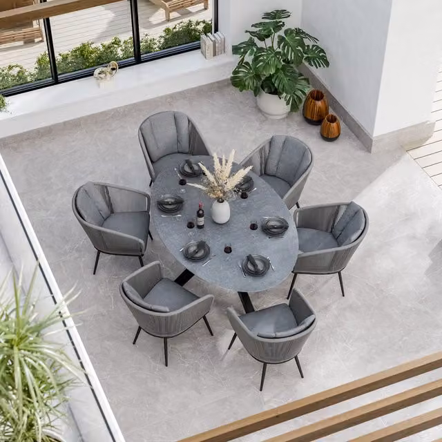 Royalcraft Aspen 6 Seater Oval Ceramic and Glass Dining Set in Grey and Black