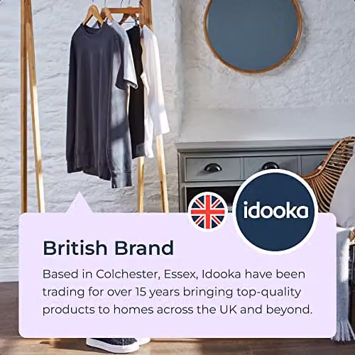 idooka Bamboo Clothes Rack with Textile Shoe Shelf, Brown/Beige, W86cm x D57cm x H155cm – 4