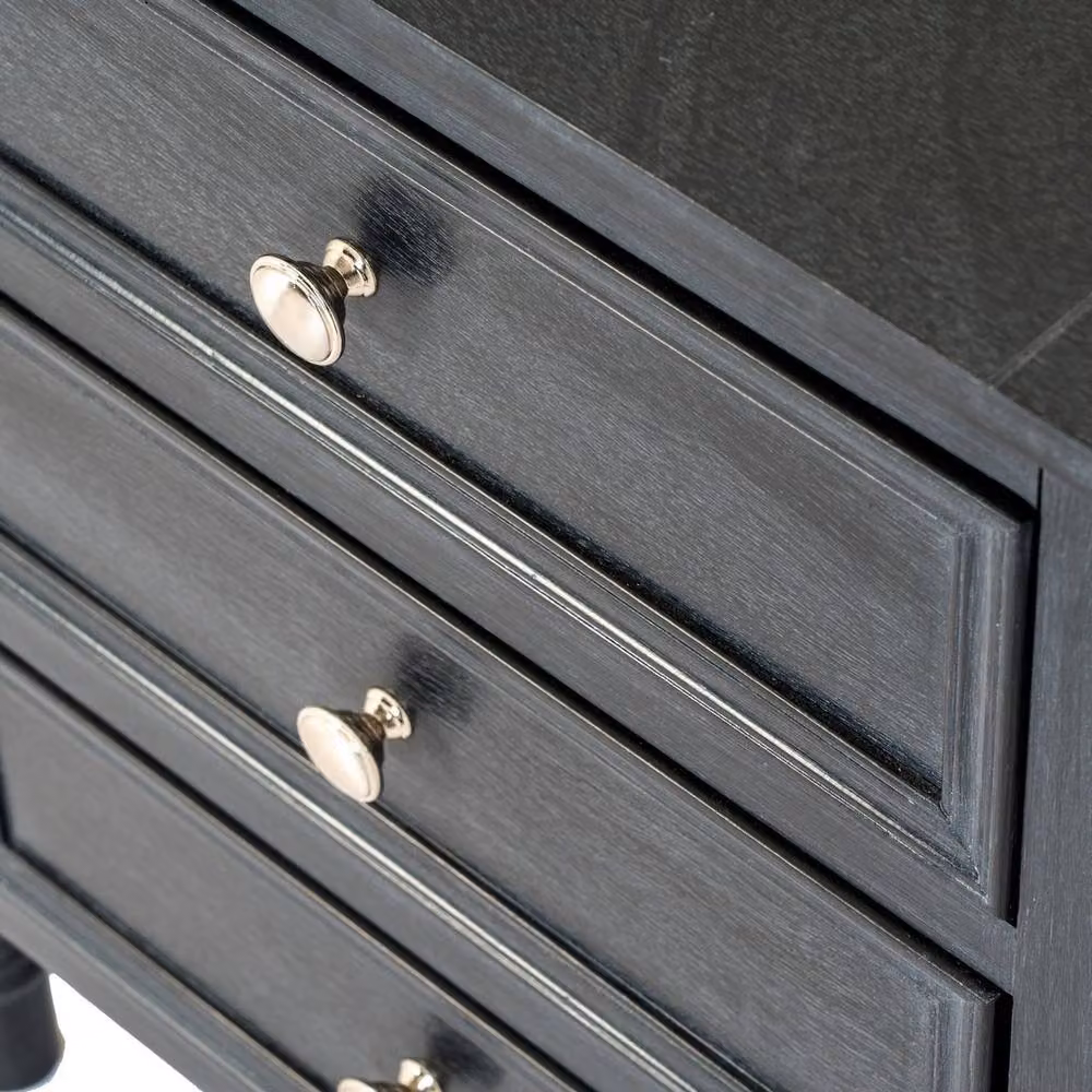 Lemon Pavilion Contour Collection 3 Drawer Side Table in Black Wood, W: 48 cm, D: 48 cm, H: 59 cm – 3