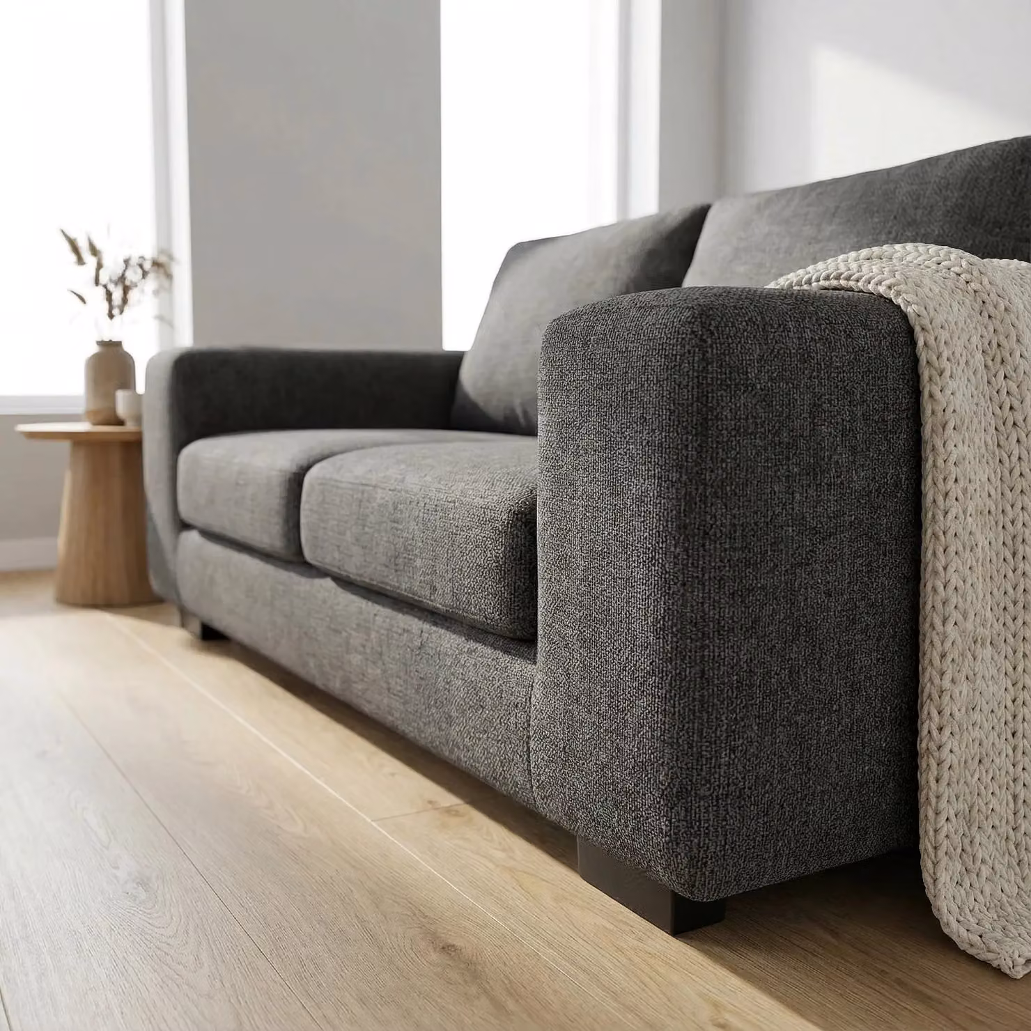 Abakus Direct Boston 2 Seater Sofa in Dark Grey with Basket Weave Fabric and Solid Wood Frame – 6