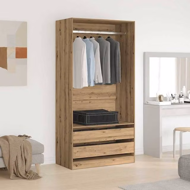 Berkfield Home Artisan Oak Wardrobe in Brown, W/D/H: 100 x 50 x 200 cm