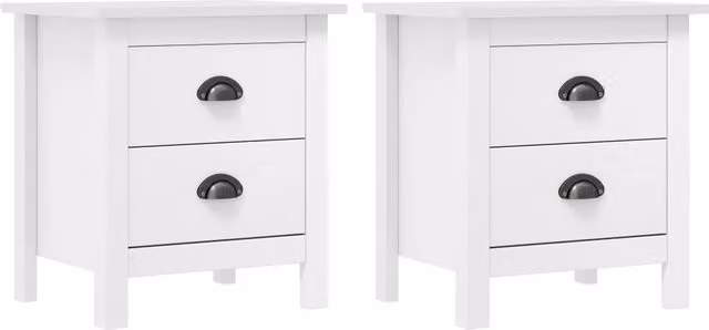 Berkfield Home Hill Bedside Cabinet Set of 2 in White Solid Pine Wood W/D/H: 46 x 35 x 49.5 cm