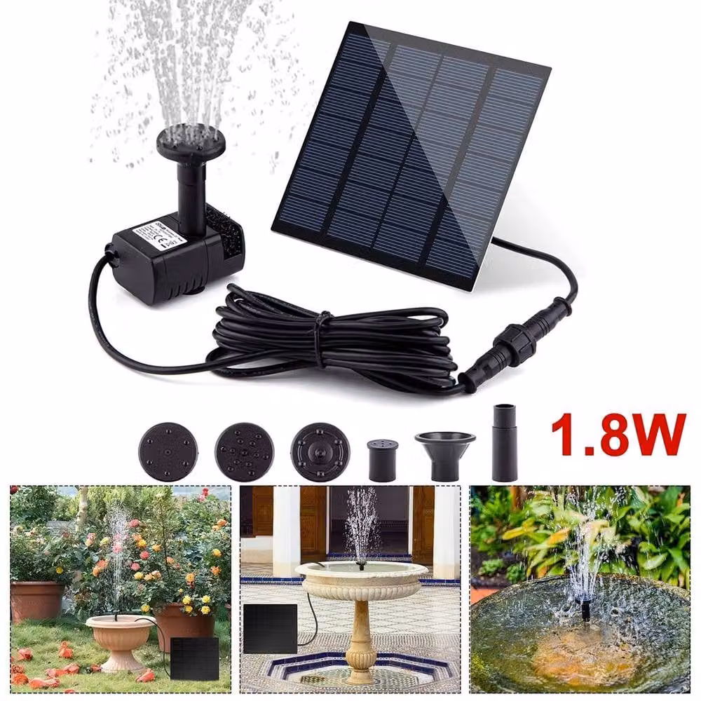 NESTLUNE 1.8W Mini Solar Panel Water Fountain Pump Complete Kit, Black – 5