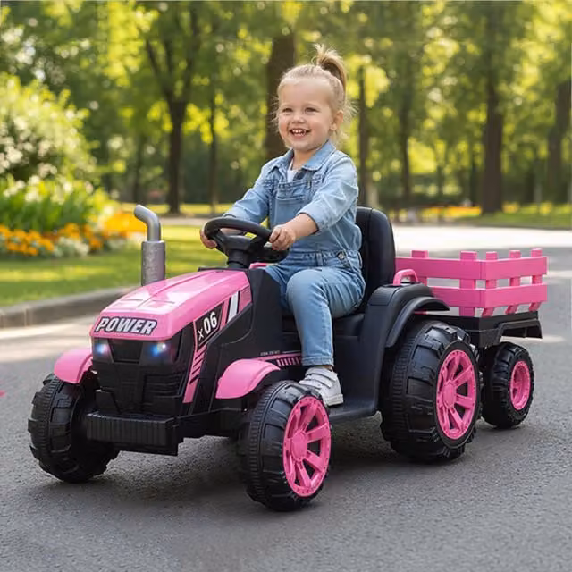 Costway Pink Electric Ride On Tractor with Light and Sound Effects