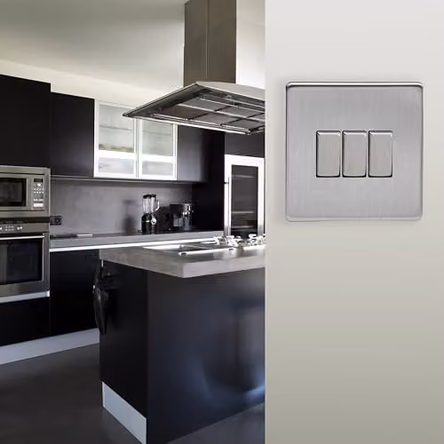 Varilight Triple Rocker 2-Way Light Switch in Screwless Brushed Steel, Silver – 2