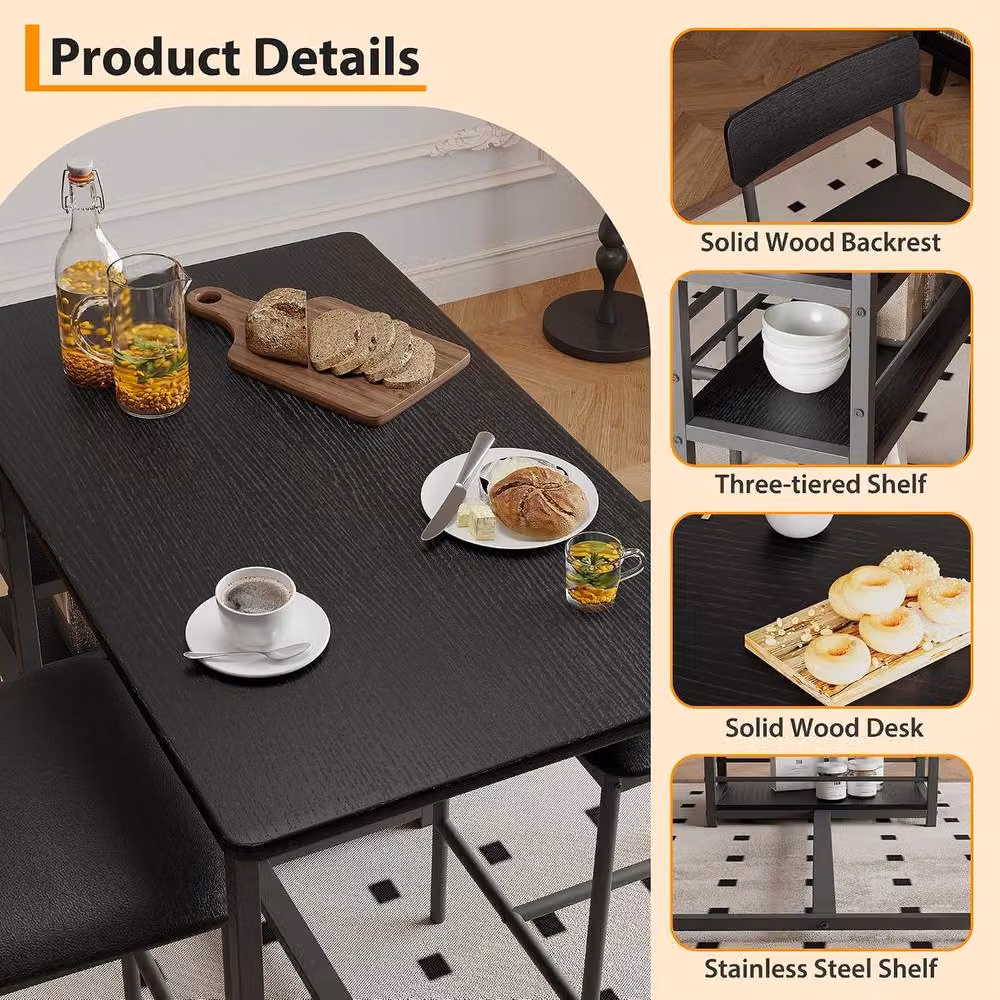 London Boutique 3-Piece Bar Height Dining Set with Table and 2 Chairs in Black – 4
