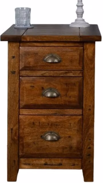 Elm Home And Garden Rustic Solid Mango Wood 3 Drawer Bedside Cabinet Nightstand in Tan – 1