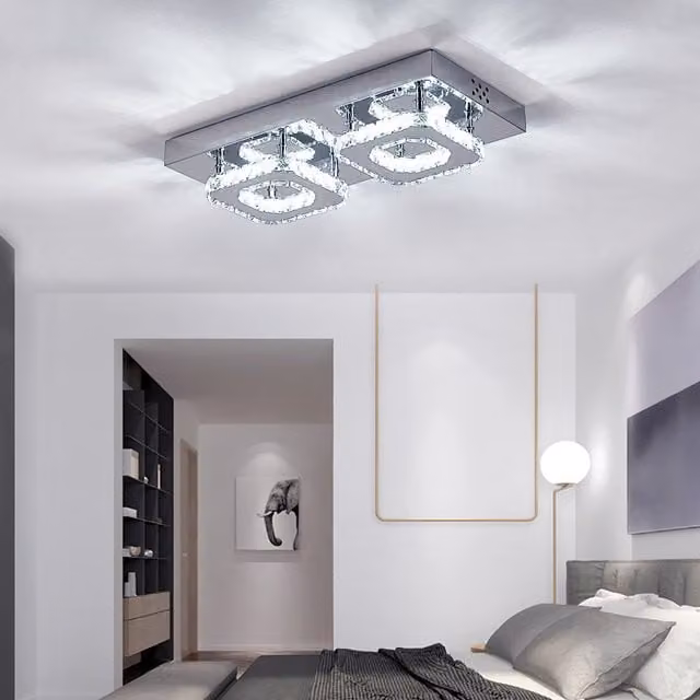 Livingandhome Modern Rectangular LED Crystal Ceiling Light in Chrome and Silver