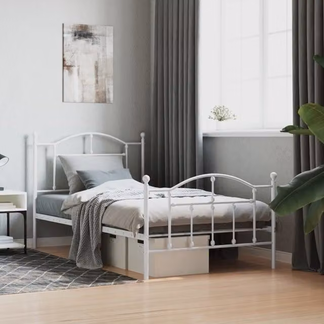 Berkfield Home Metal Bed Frame with Headboard and Footboard in White, W/D/H: 100 x 190 cm – 1