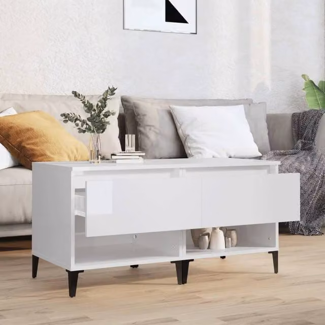 Berkfield Home Set of 2 High Gloss White Side Tables, W/D/H: 50 x 46 x 50 cm