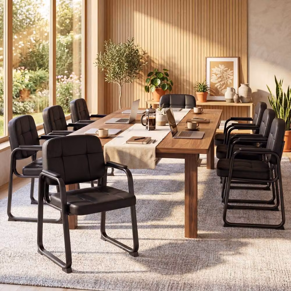 Gymax Set of 2 Black Synthetic Leather Office and Reception Guest Chairs with Armrests – 4