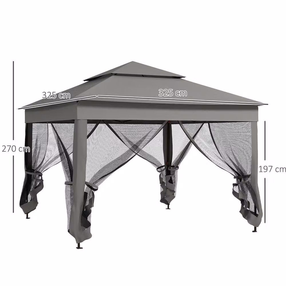 STILVORA Garden Gazebo in Grey with Net Curtains, W/D/H: 300 x 300 x 270 cm – 3
