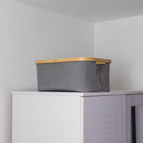 JVL Bambanio Set of 2 Foldable Bamboo Storage Baskets with Handles, Grey, 26L – 6