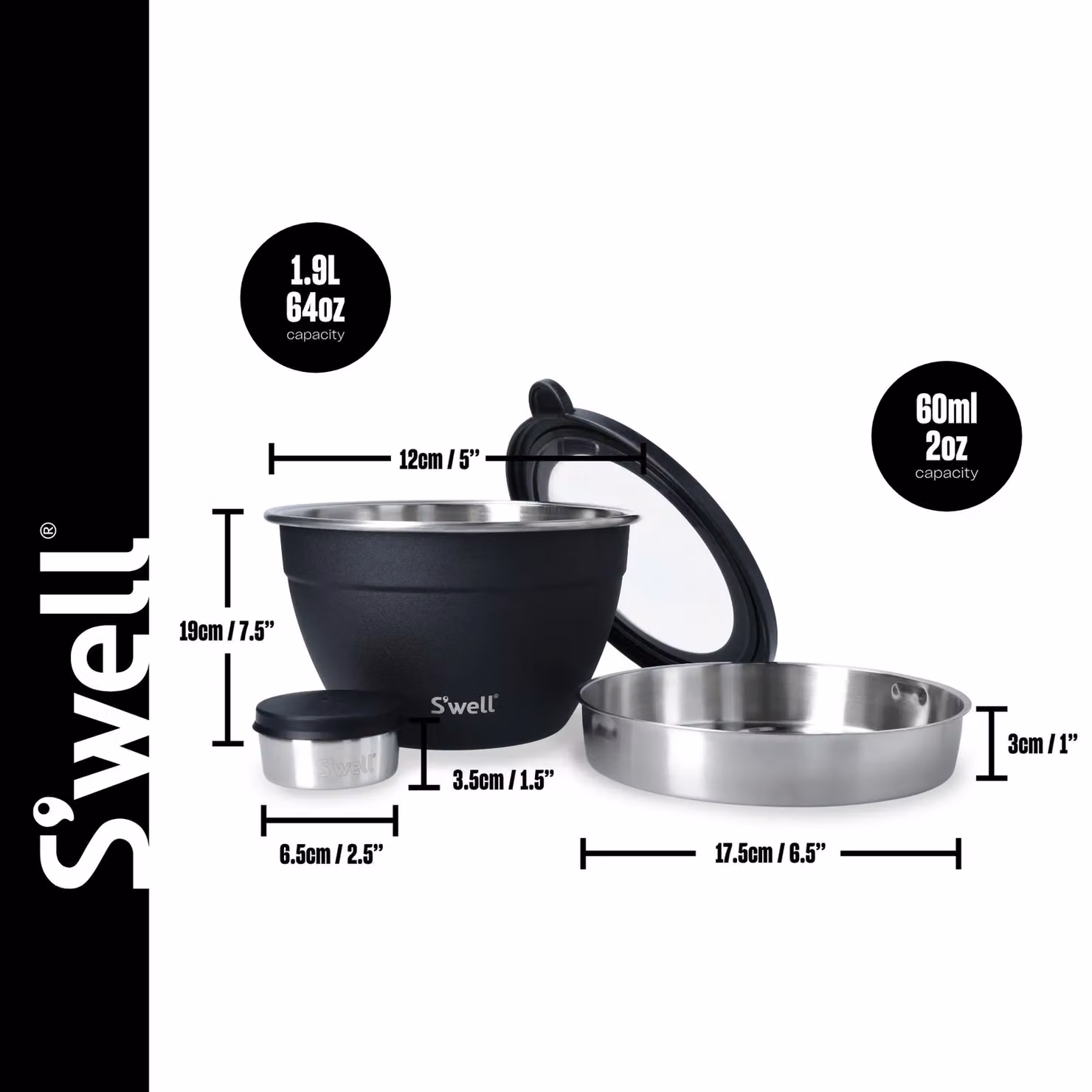 S'well Onyx Salad Bowl Kit in Black, 1.9 l – 5
