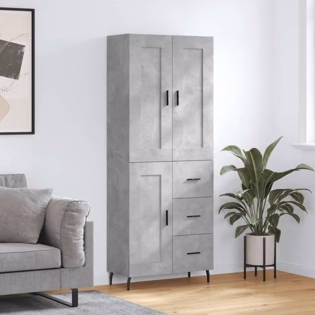 Berkfield Home Modern Highboard in Concrete Grey, W/D/H: 69.5 x 34 x 180 cm