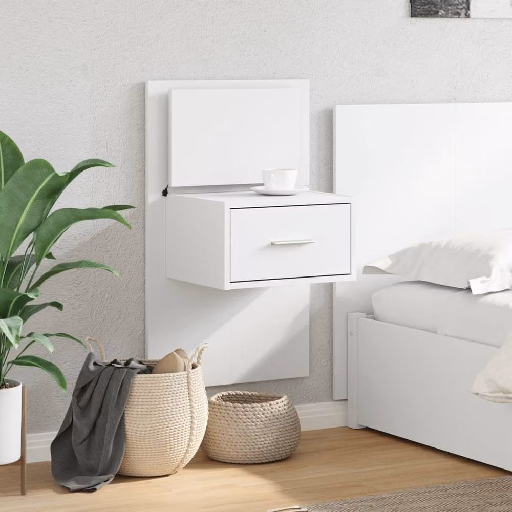 Berkfield Home Wall-mounted Bedside Cabinet with Integrated LED Lights in Glossy White – 2