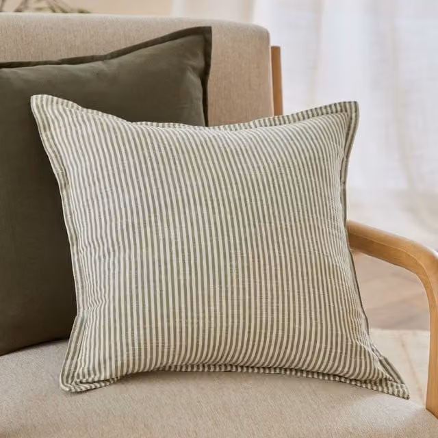 Make It A Home Truro Striped Cotton Square Cushion in Green with Feather Filling