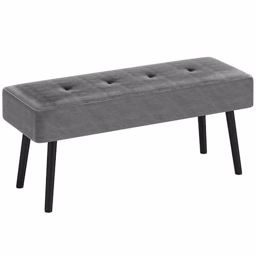 HOMCOM Grey Corduroy End of Bed Bench with Upholstered Frame and Metal Legs, W: 100 cm, D: 45 cm, H: 45 cm – 1