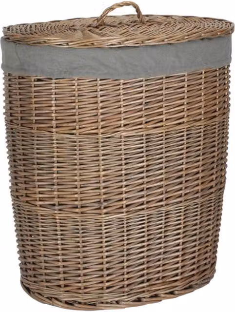 Red Hamper Small Oval Willow Laundry Basket in Brown with Grey Cotton Lined Removable Bag – 1