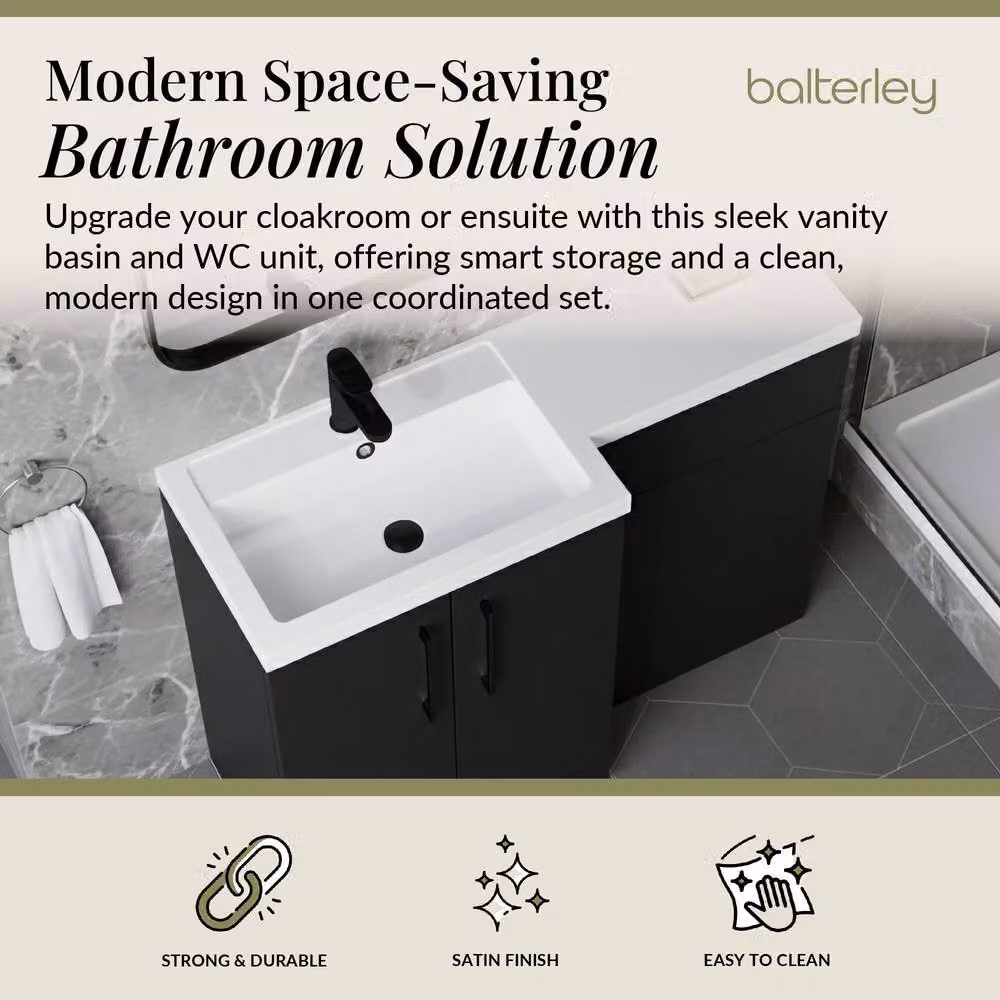 Balterley Left-Hand Vanity and WC Unit Combination in Matt Dark Grey, Width: 110 cm – 2