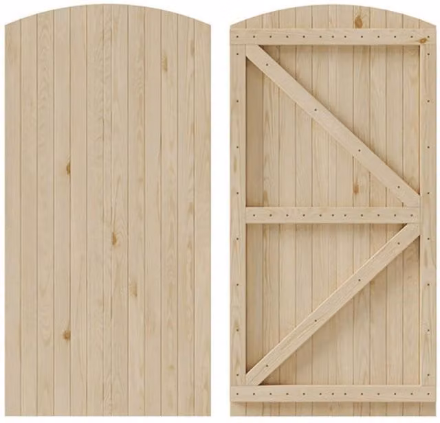 Living and Home Arch Top Wooden Garden Gate in Natural with 1 Latch and 3 Hinges, W: 90 cm, H: 180 cm – 1