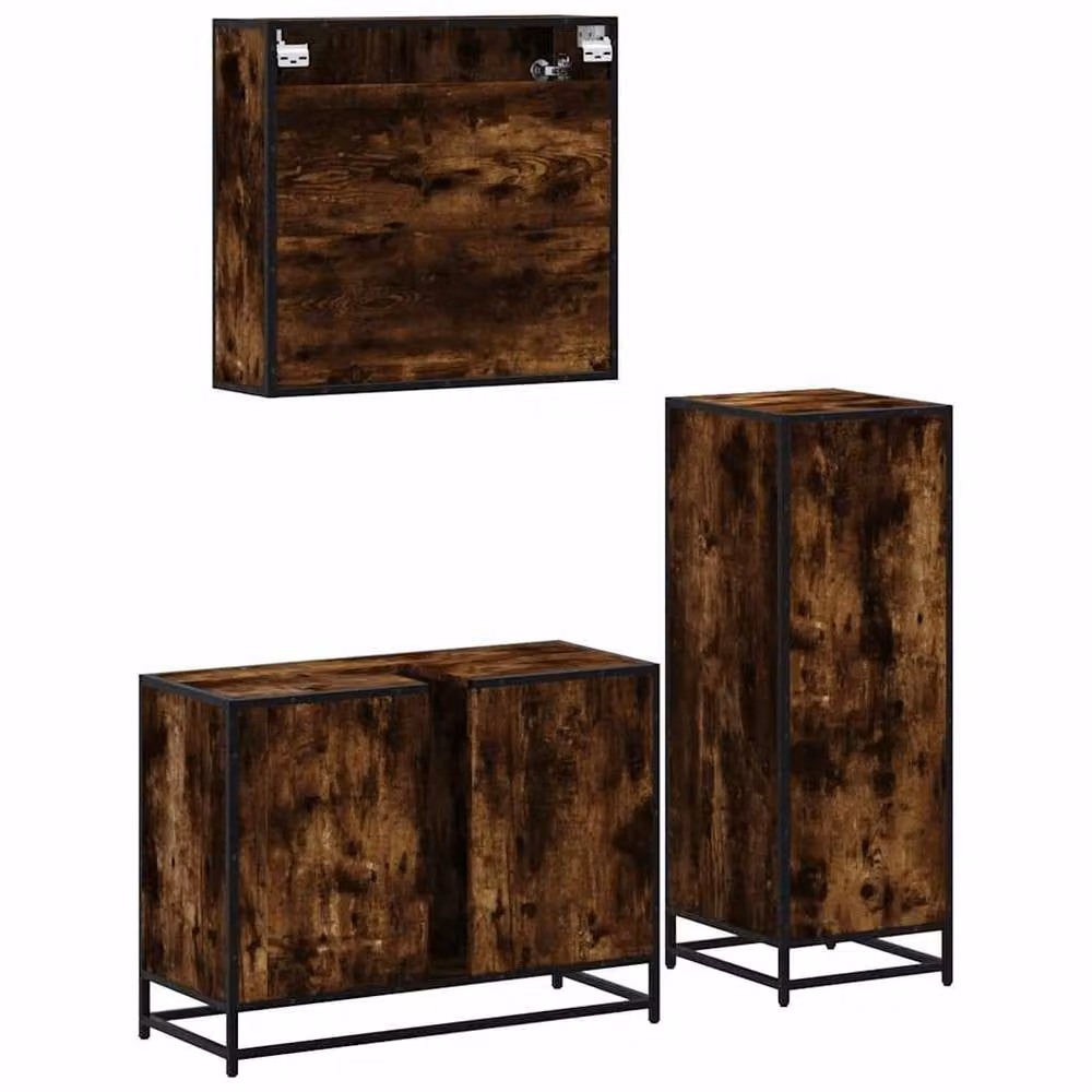 Berkfield Home 3 Piece Industrial Bathroom Furniture Set in Smoked Oak Brown – 5