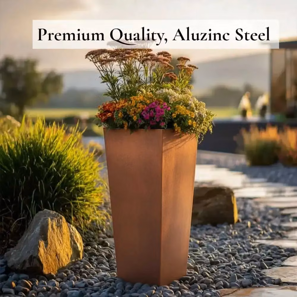 Access Garden Products Galvanised Steel Tall Tapered Square Planter, Copper Finish, W/D/H: 40 x 40 x 90 cm – 10