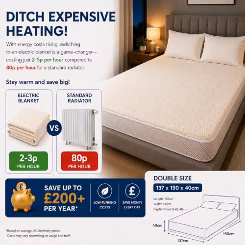 Mylek Double Fleece Fitted Heated Mattress Cover in White, W/D/H: 137 x 200 x 40 cm – 5