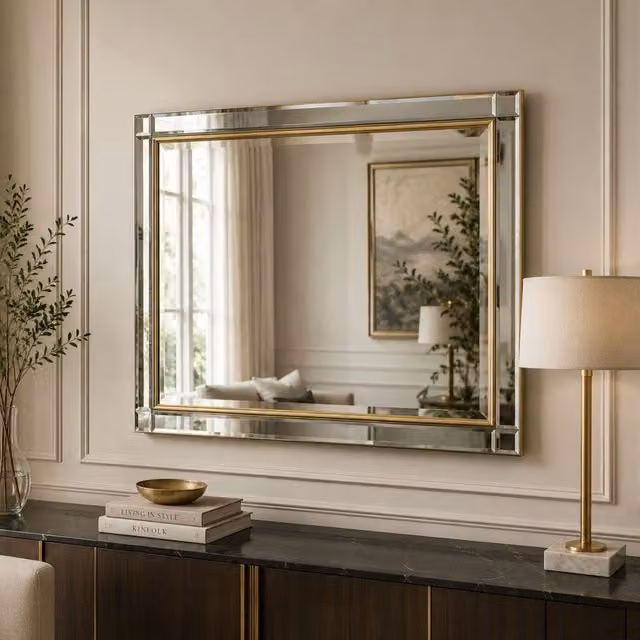 Yearn Gold Rectangular Beveled Wall Mirror W: 107 cm, H: 76 cm