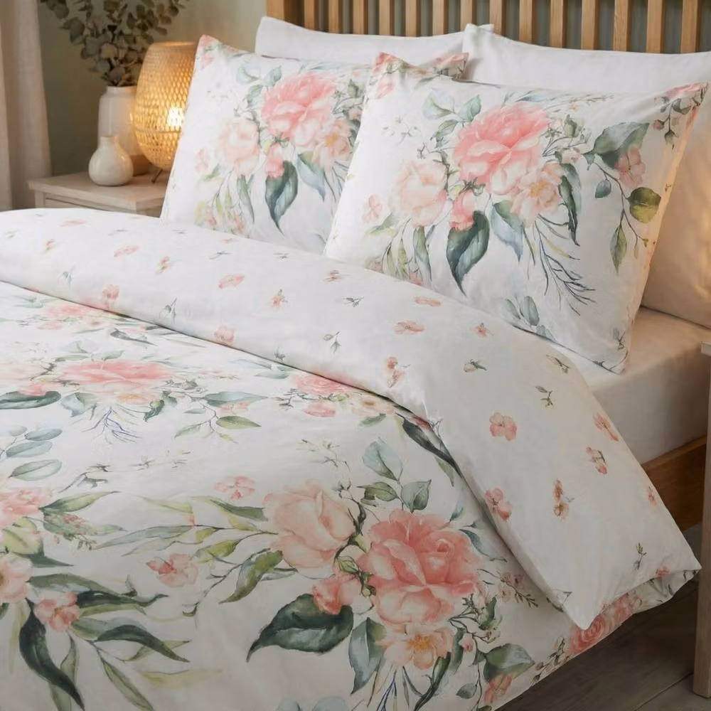 Rapport Home Ava Blush Floral Microfibre Reversible Duvet Cover Set, Pink, Green and White, W/H: 200 x 220 cm – 3
