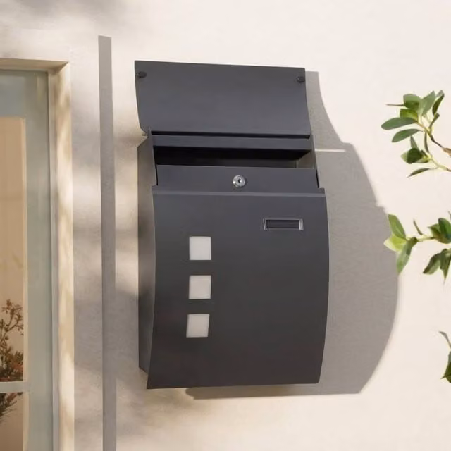 STILVORA Wall Mounted Steel Letterbox in Grey, W/D/H: 32.0 x 45.0 x 10.0 cm