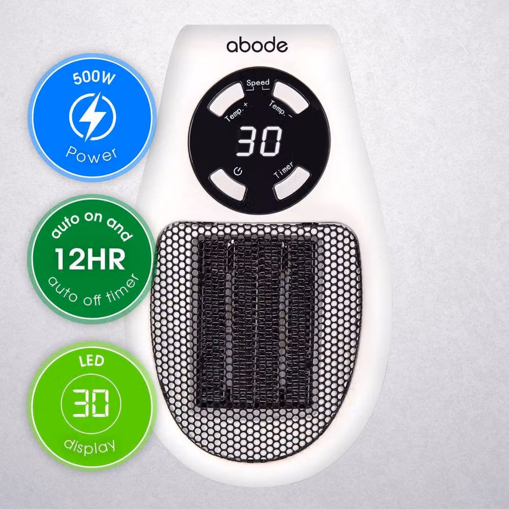 Abode 500W Portable Ceramic Plug-in Fan Heater in White – 2