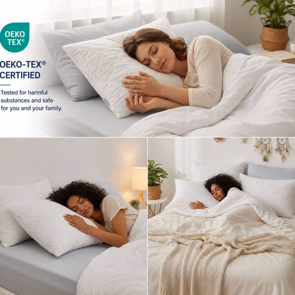 Lazzaro Home Pack of 2 Quilted Microfibre Pillow Protectors in White, Standard Size – 2