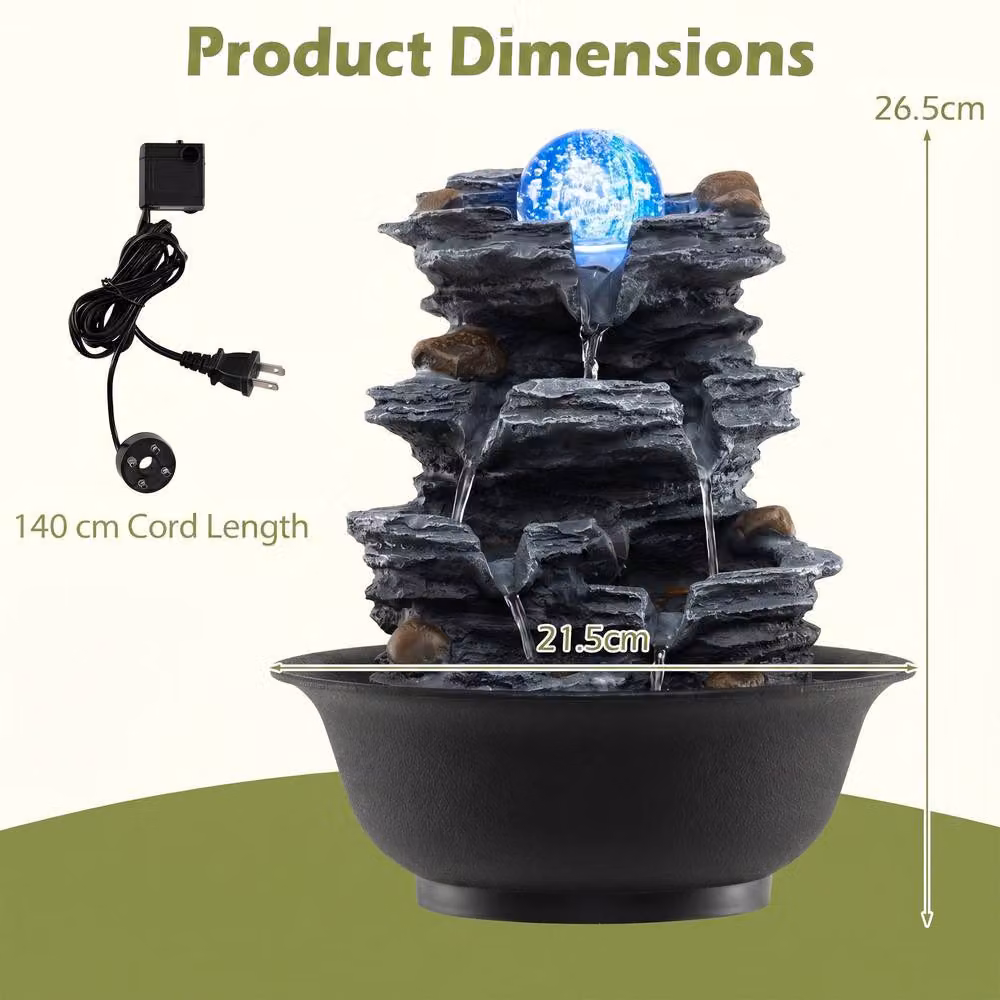 Gymax Desktop LED Cascading Water Fountain with Rolling Crystal Ball in Black – 2