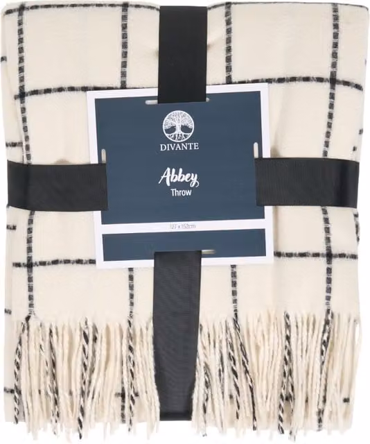 Divante Abbey Check Woven Throw with Fringes in White