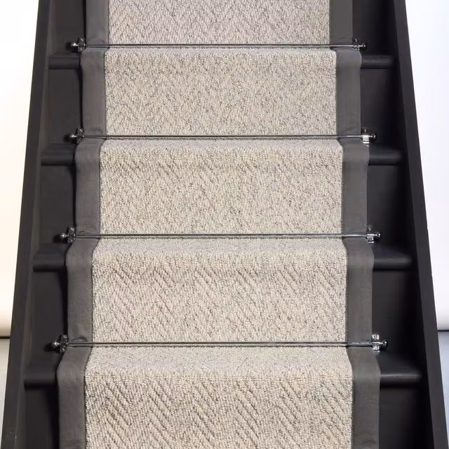 RainbowHome Herringbone Mirage Grey Stair Runner with 100% Cotton Grey Border, W: 55 cm x L: 600 cm – 1