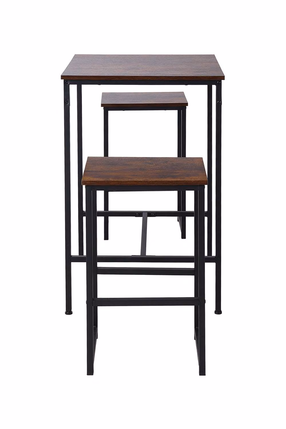 Living and Home 3-Piece Industrial Bar Table Set with Two Stools in Black and Brown – 3