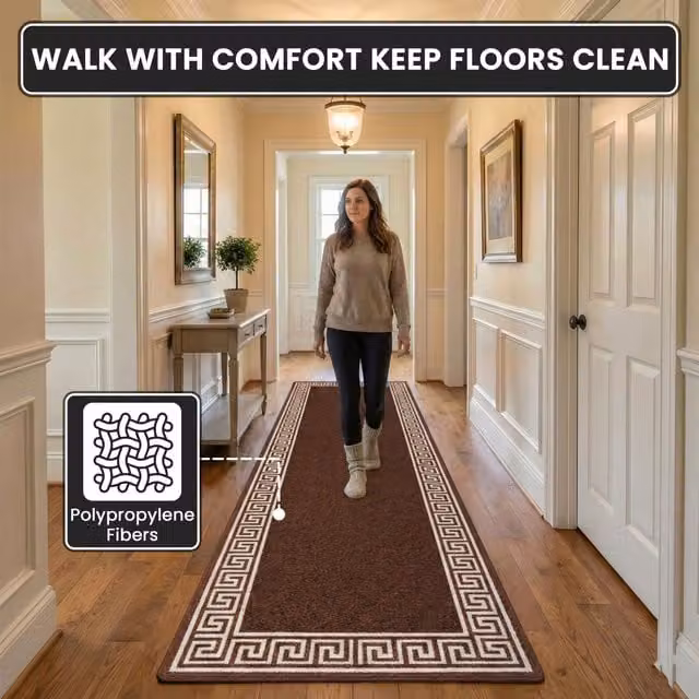 Smart Living Greekey Heavy Duty Non Slip Striped Door Mat in Dark Brown, W/D/H: 60 x 40 cm